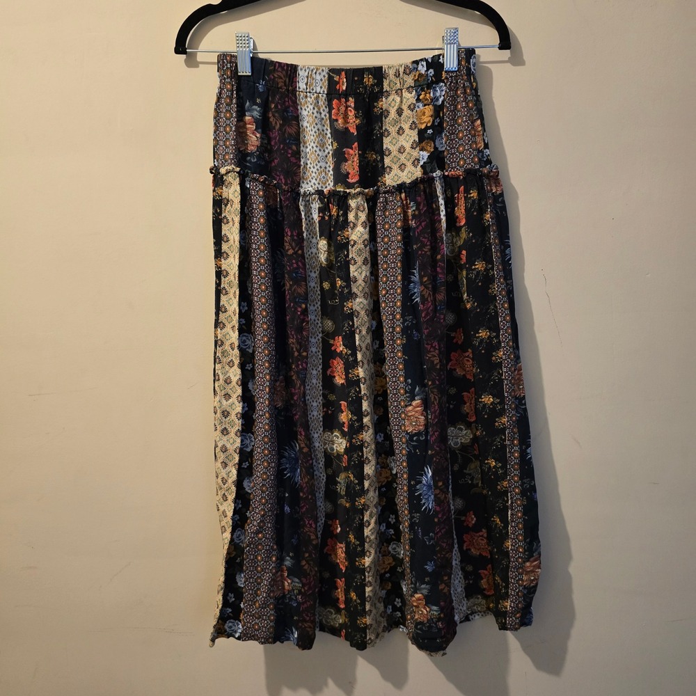 ASOS Midi Skirt Womens 6 Multi-Color Patchwork Floral Tiered Boho Cottagecore - Picture 5 of 8